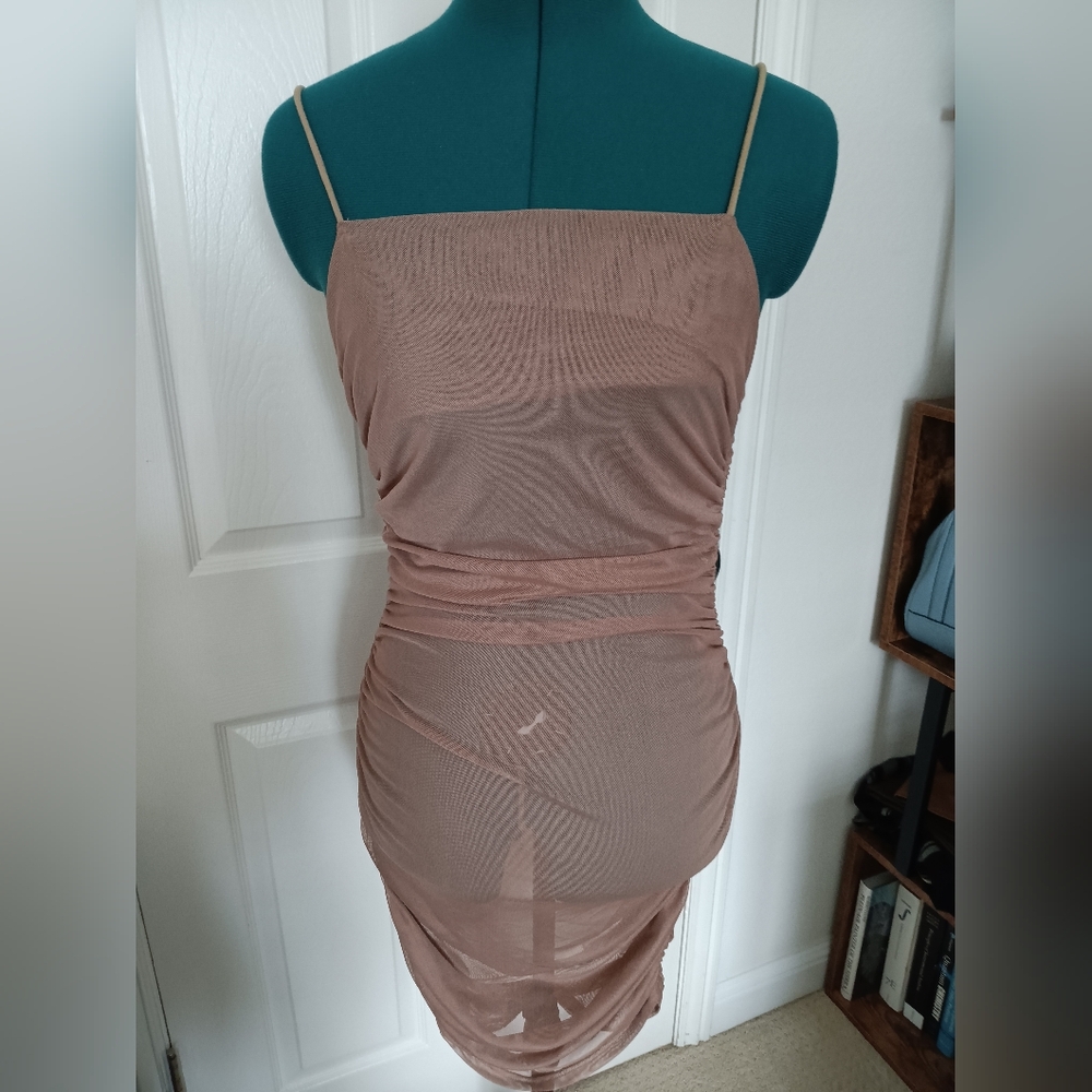 Sheer Brown Ruched Dress
